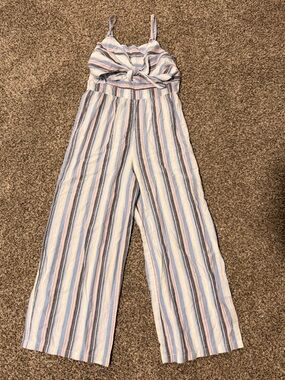 Rare Editions Pastel Striped Tie-Front Jumpsuit - Blue, Pink, Cream, Gray